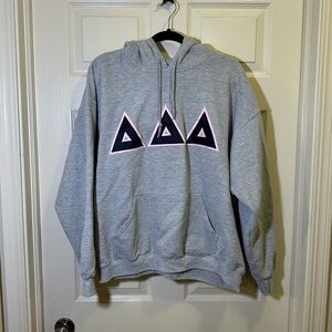 Delta Delta Delta Hooded Sweatshirt Size Large Tri Delta Sorority Gray Navy Blue